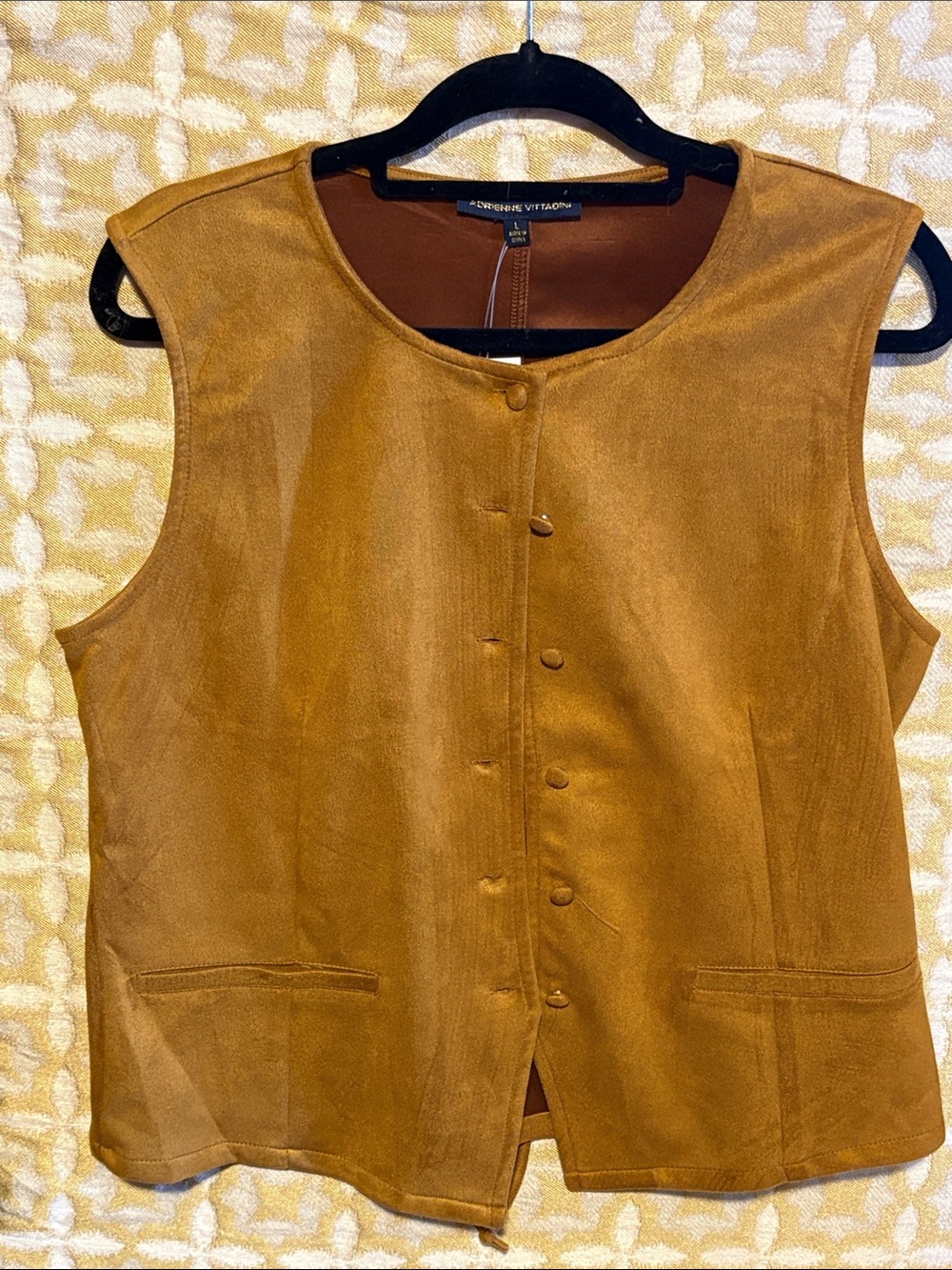 Adrienne Vittadini Women’s Faux Suede Button-Front Vest - Tan L